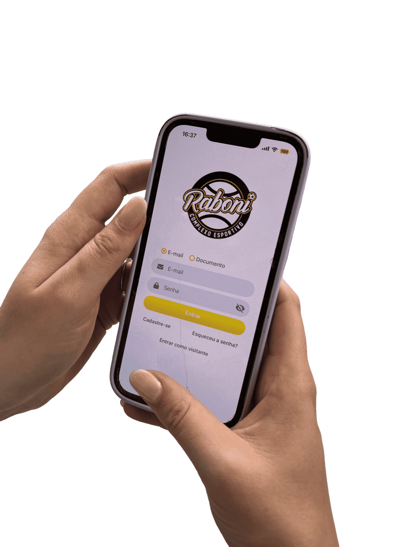 Imagem representando uma pessoa usando o aplicativo de agendamento de quadras